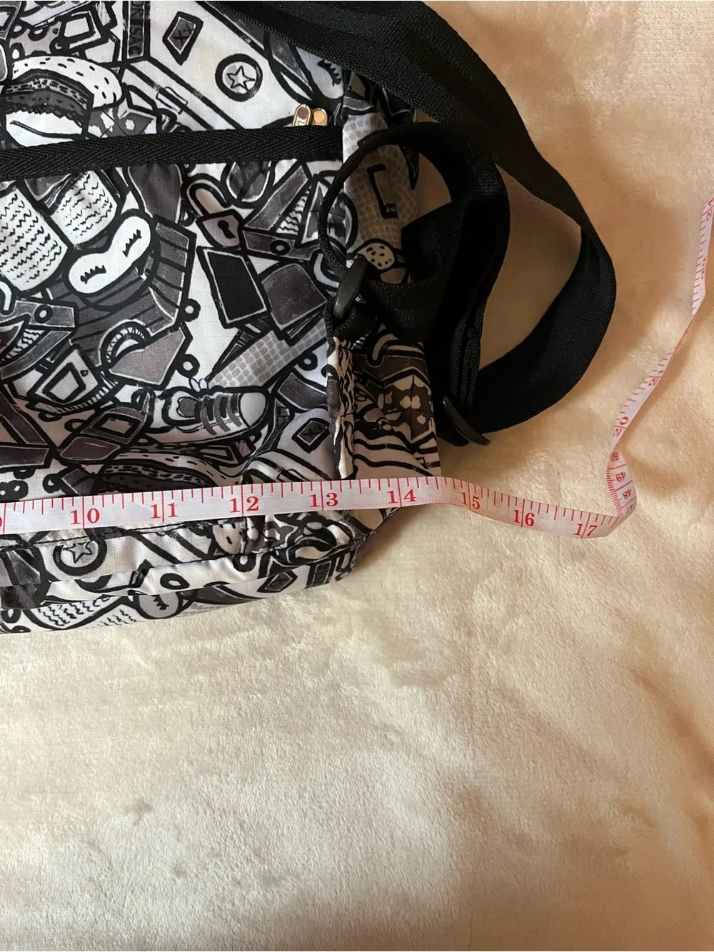 LeSportsac Pack-It Up Backpack Rare Retired Travel Doodle Print Black White